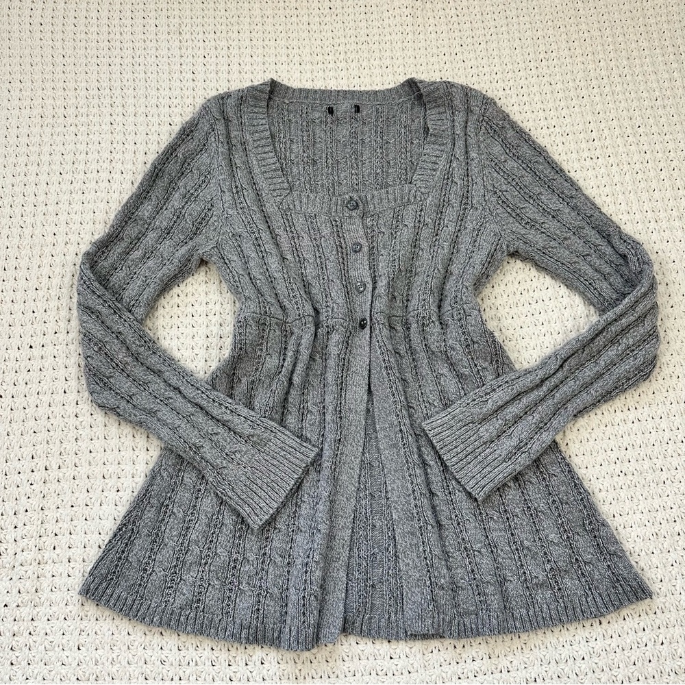 2000’s Babydoll Knit Cardigan, American Eagle Inspired, Cable Knit Balletcore B1